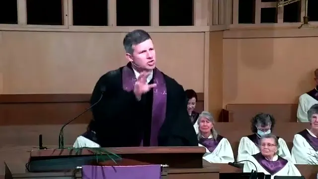 Rev. Dr. David G. Watermulder at the start of The Ins and Outs of Palm Sunday